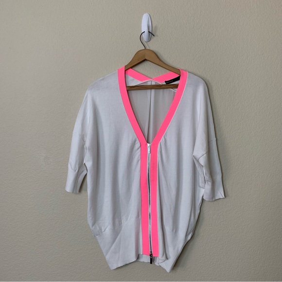Karen Millen Sporty Pink White Zip Top Short Sleeve Mesh Cardigan US Size 4 UK 8 - Picture 10 of 10